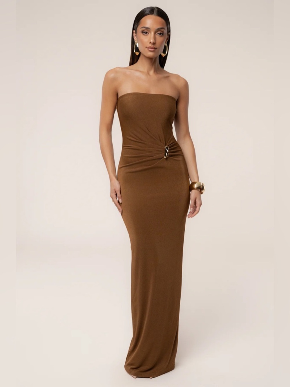 JLUXLABEL Bronze Maxi Dress with Side Ring